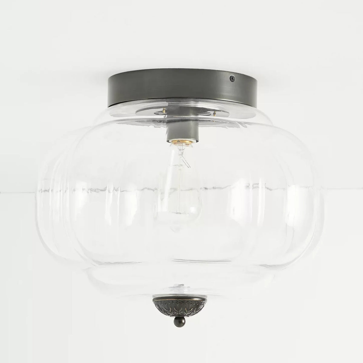 Milk Glass Semi Flush Mount, Pumpkin Shade 3 Light Ceiling
