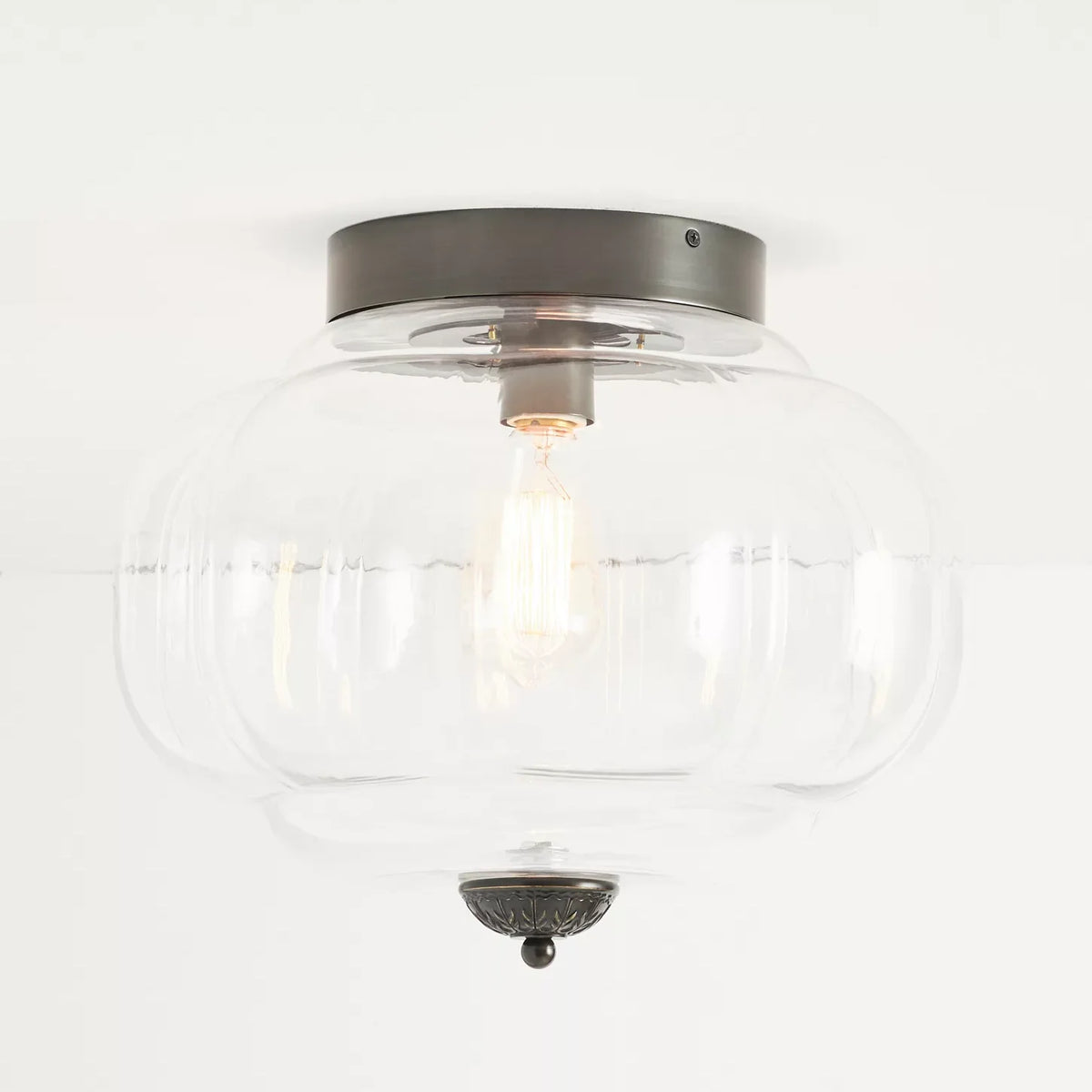 Milk Glass Semi Flush Mount, Pumpkin Shade 3 Light Ceiling