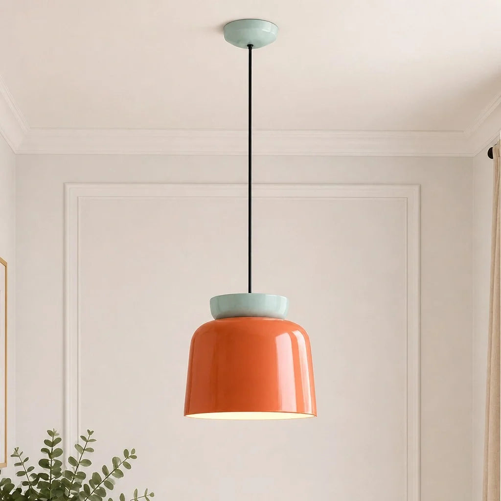 Bauhaus Ceramic Pendant Light, Two-Tone Colorful Bowl Lamp