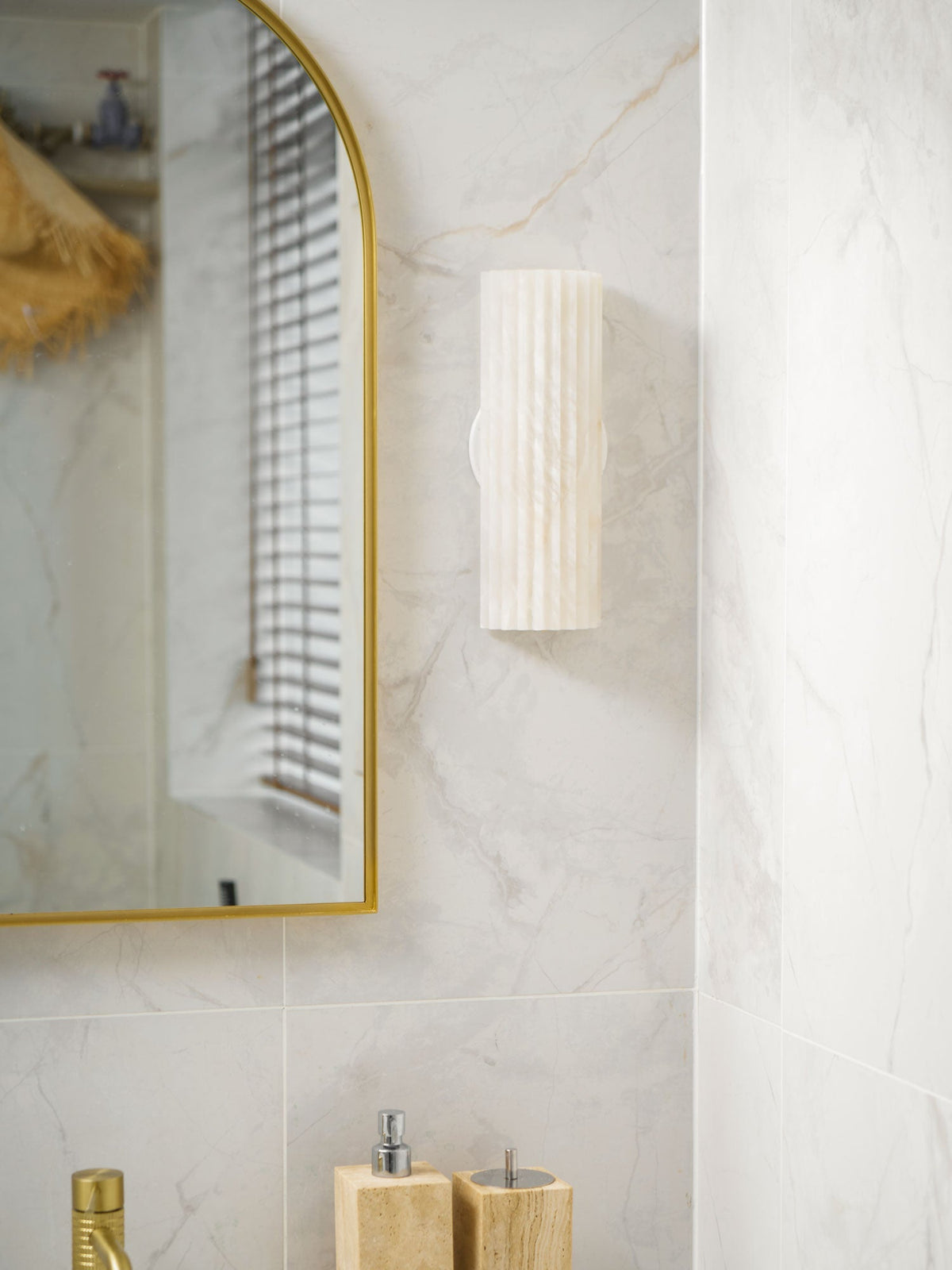 Ribbed Alabaster Wall Sconce, Dimmable LED Stone Wall Light