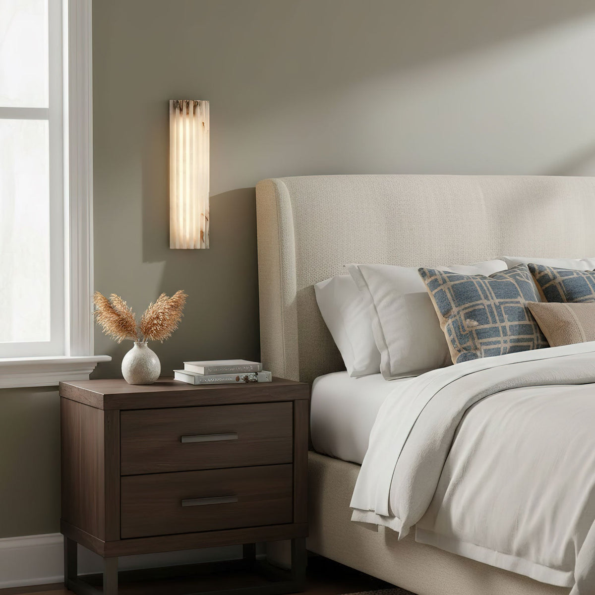 Ribbed Alabaster Wall Sconce, Dimmable LED Stone Wall Light