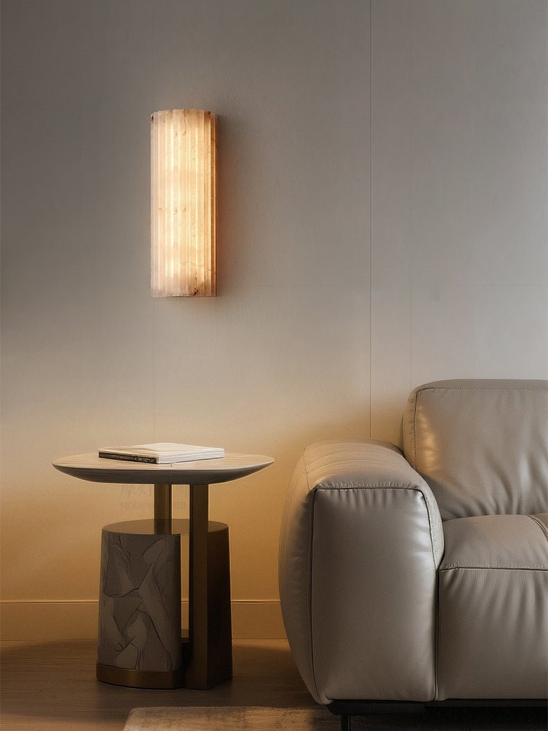 Ribbed Alabaster Wall Sconce, Dimmable LED Stone Wall Light