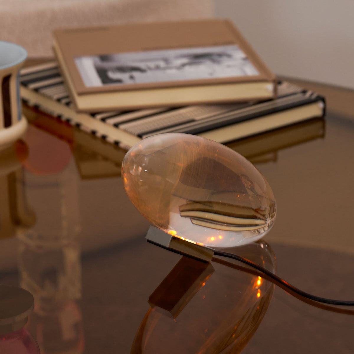 Crystal Glass Pebble Table Lamp, Sunset & Warm Night Light