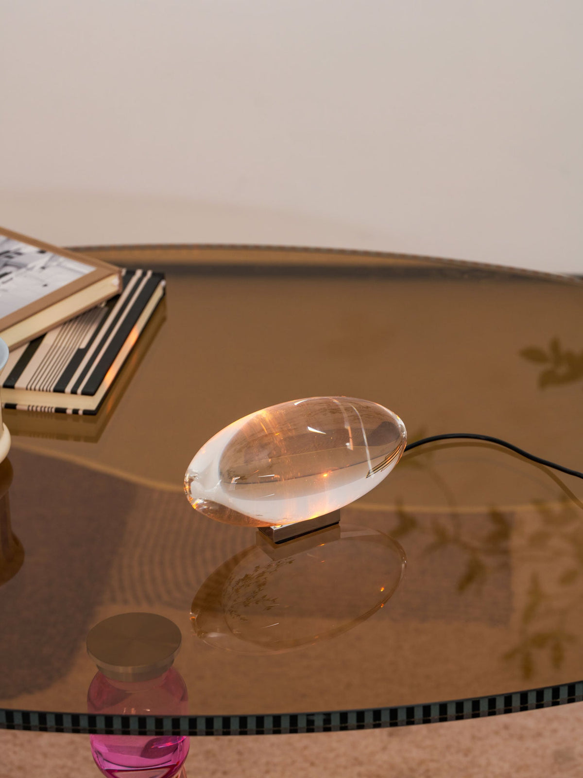 Crystal Glass Pebble Table Lamp, Sunset & Warm Night Light