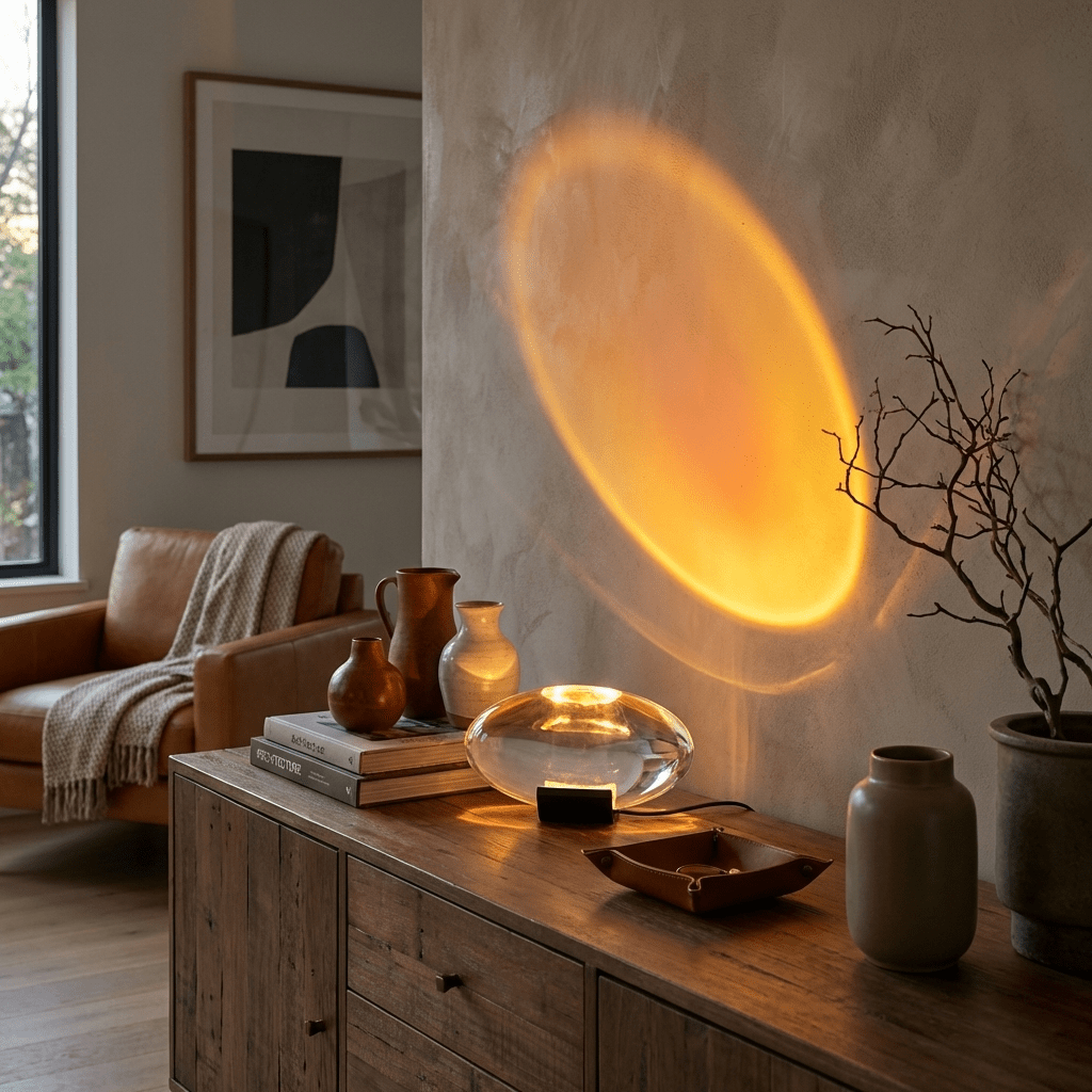 Crystal Glass Pebble Table Lamp, Sunset & Warm Night Light