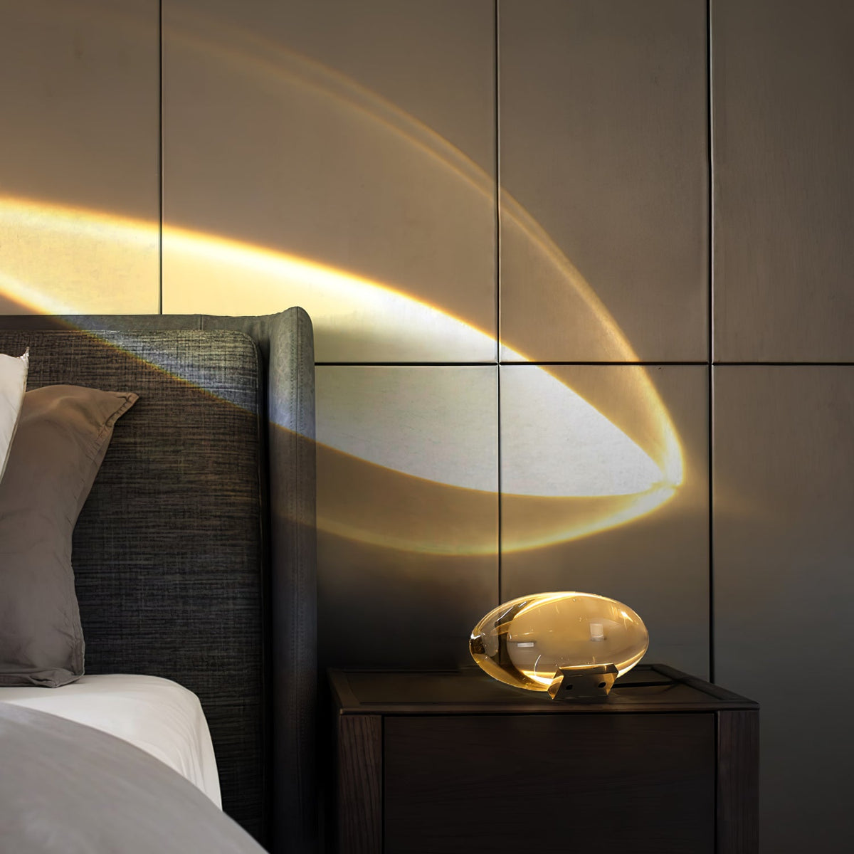 Crystal Glass Pebble Table Lamp, Sunset & Warm Night Light