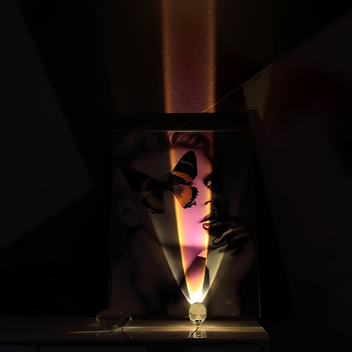 Crystal Glass Pebble Table Lamp, Sunset & Warm Night Light
