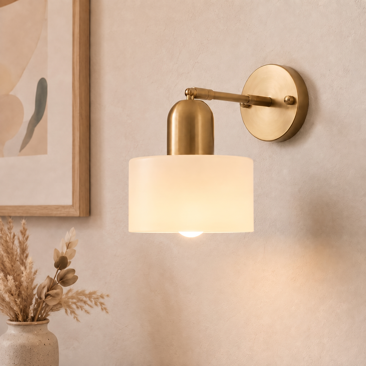 Bauhaus Glass Wall Sconce, Colored Cylinder Gold Wall Light