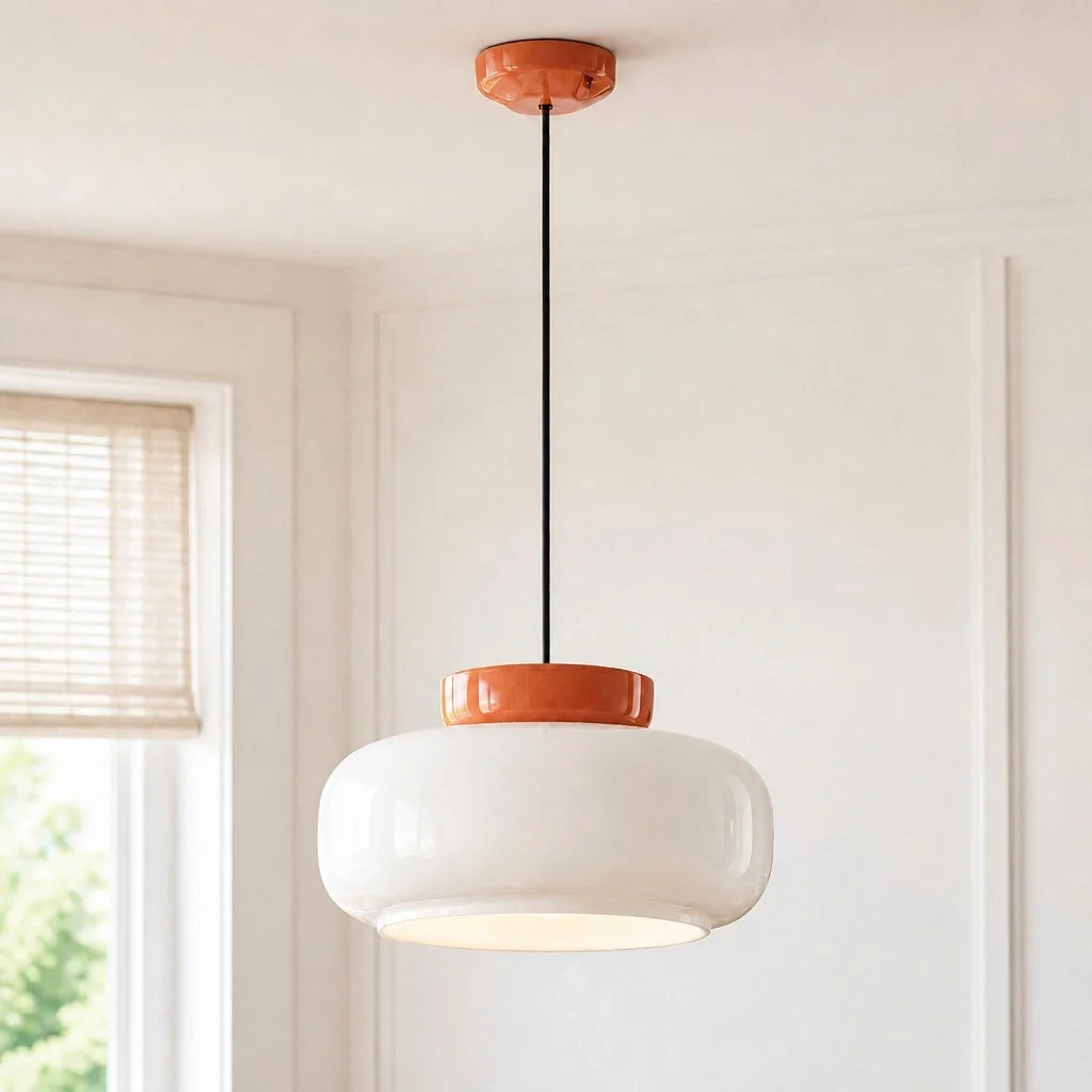 Bauhaus Ceramic Pendant Light, Two-Tone Colorful Bowl Lamp