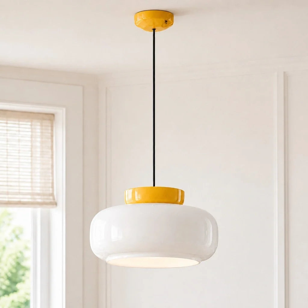 Bauhaus Ceramic Pendant Light, Two-Tone Colorful Bowl Lamp