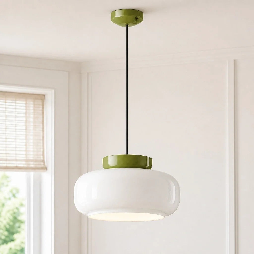 Bauhaus Ceramic Pendant Light, Two-Tone Colorful Bowl Lamp