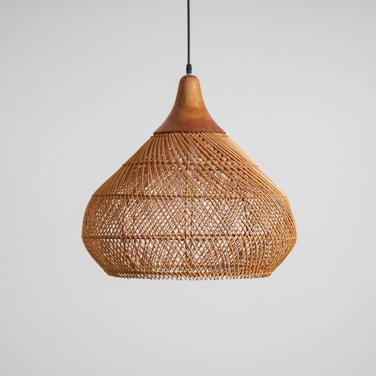 Rattan Pendant Light, Handwoven Wood & Rattan Shade