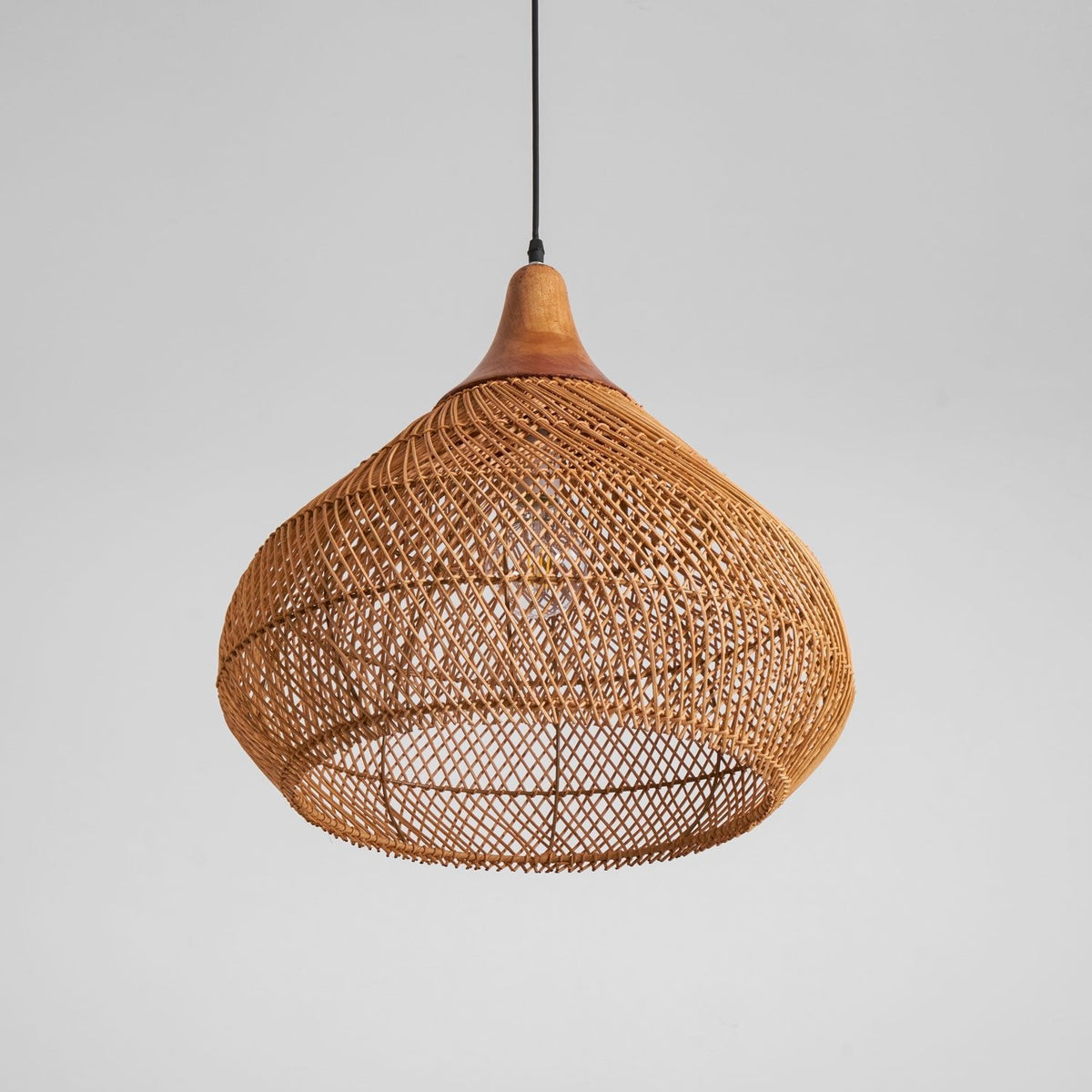 Rattan Pendant Light, Handwoven Wood & Rattan Shade