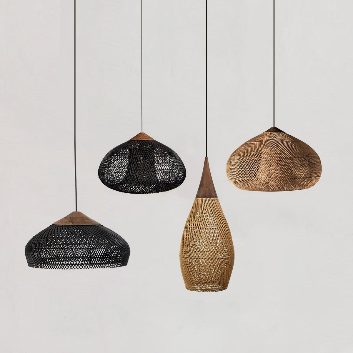 Rattan Pendant Light, Handwoven Wood & Rattan Shade