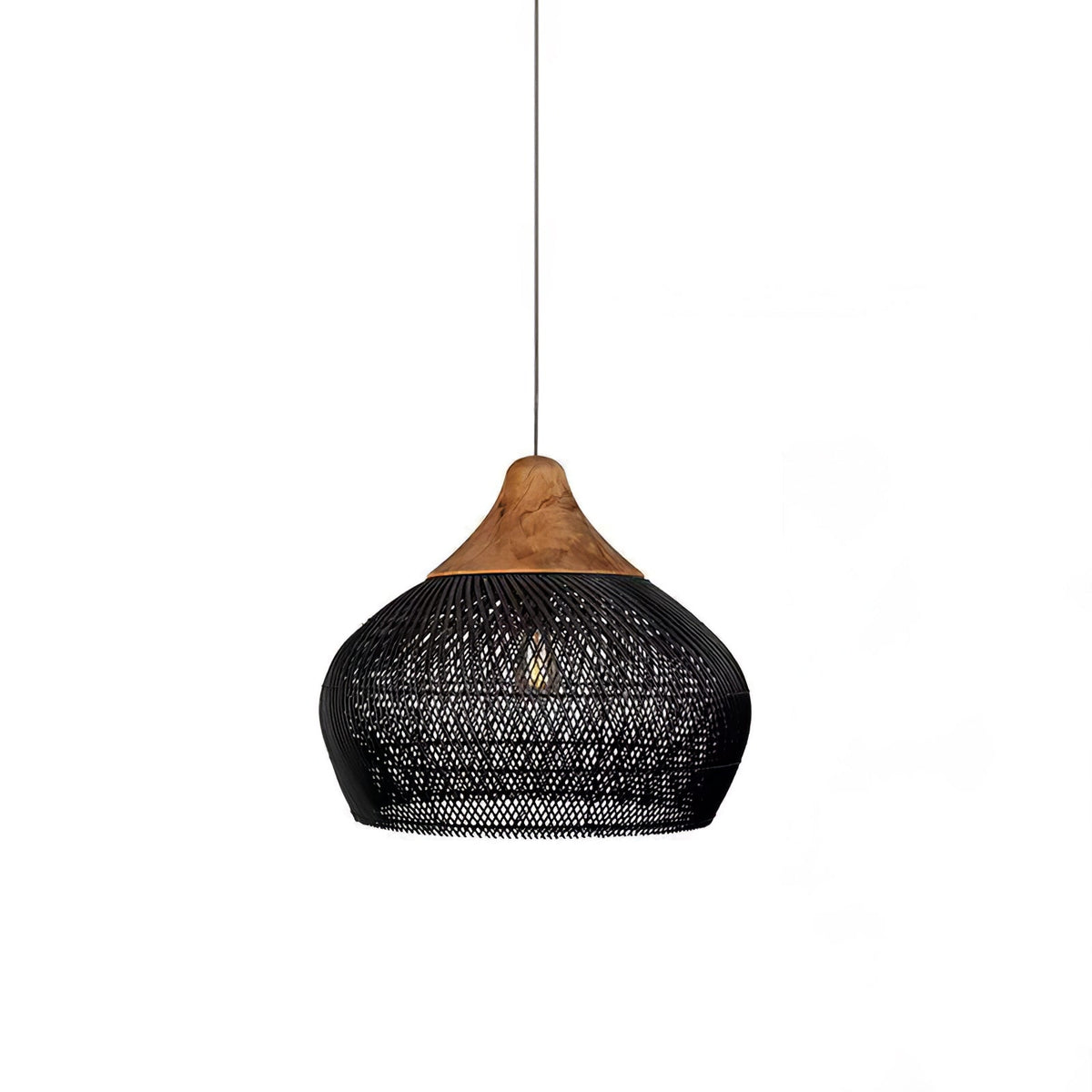 Rattan Pendant Light, Handwoven Wood & Rattan Shade