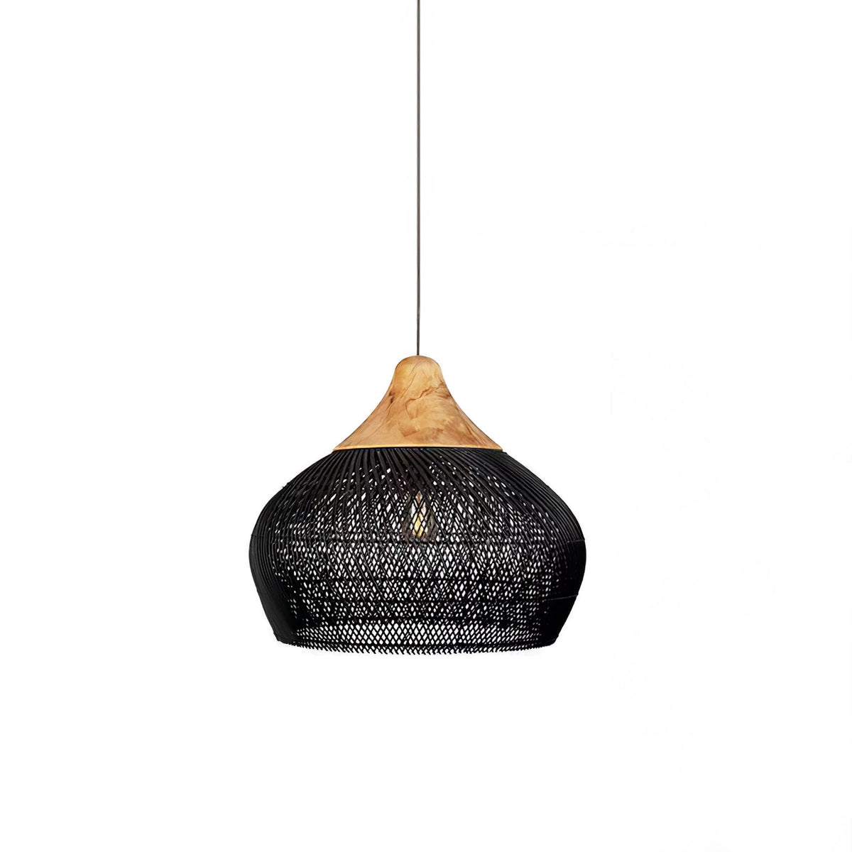 Rattan Pendant Light, Handwoven Wood & Rattan Shade