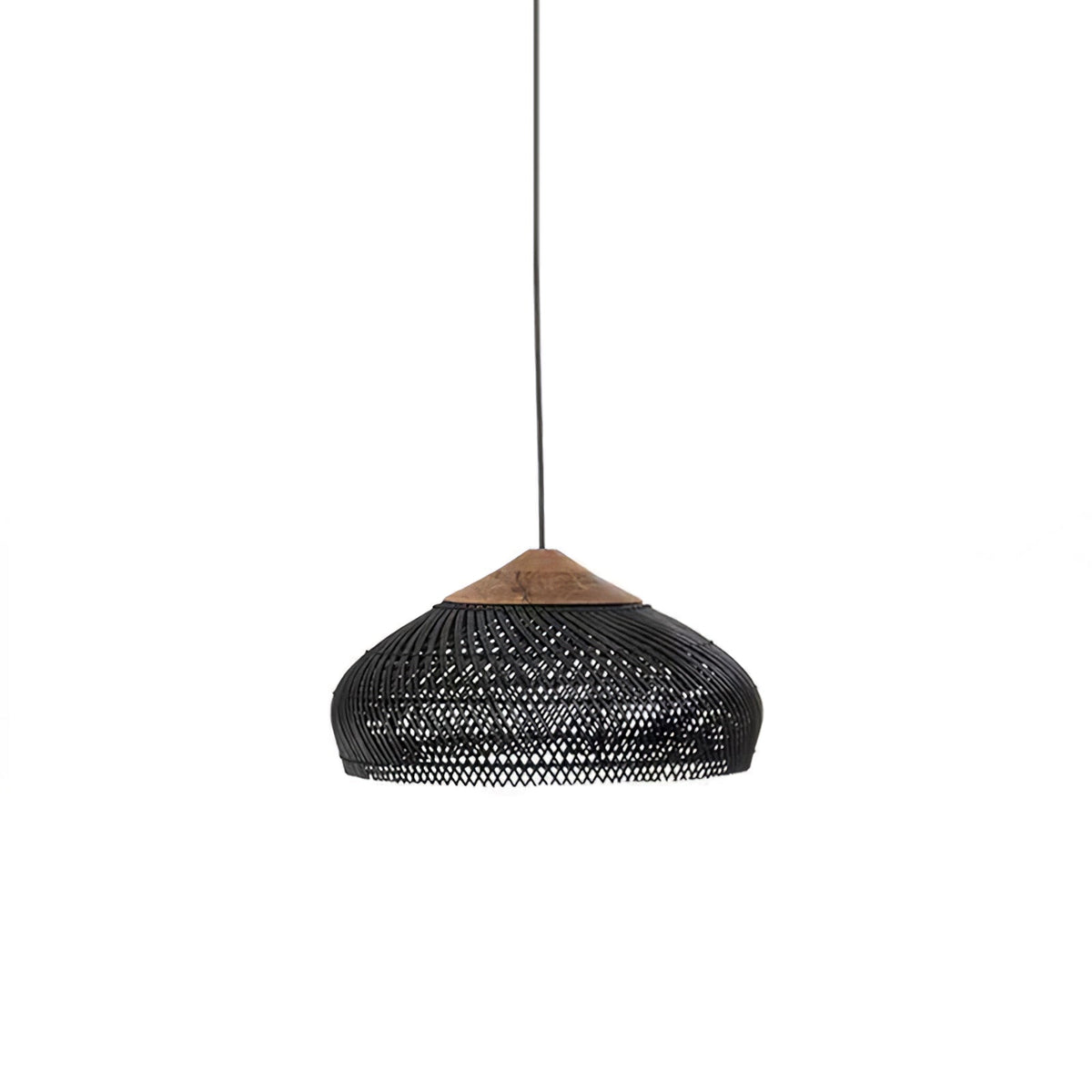 Rattan Pendant Light, Handwoven Wood & Rattan Shade