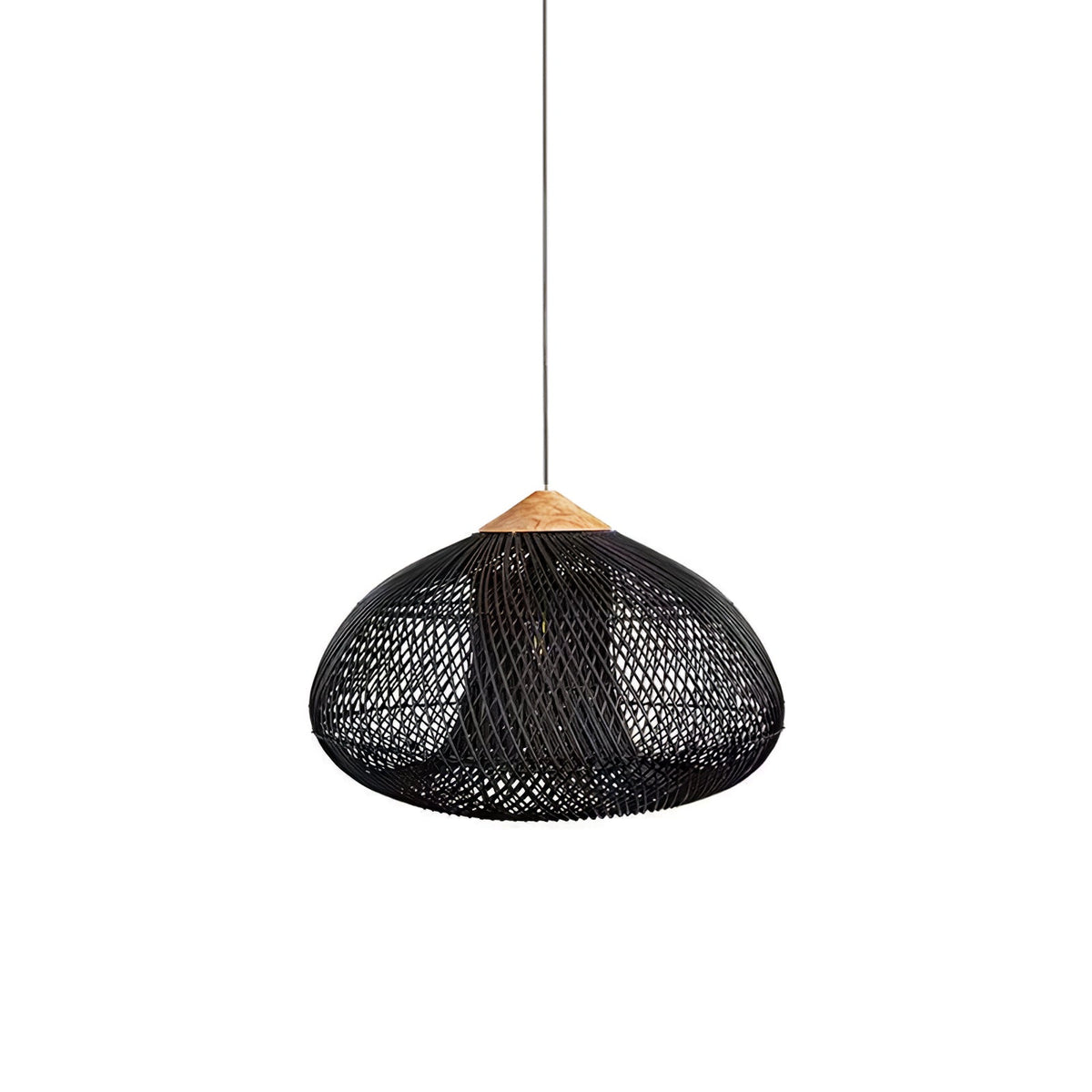 Rattan Pendant Light, Handwoven Wood & Rattan Shade