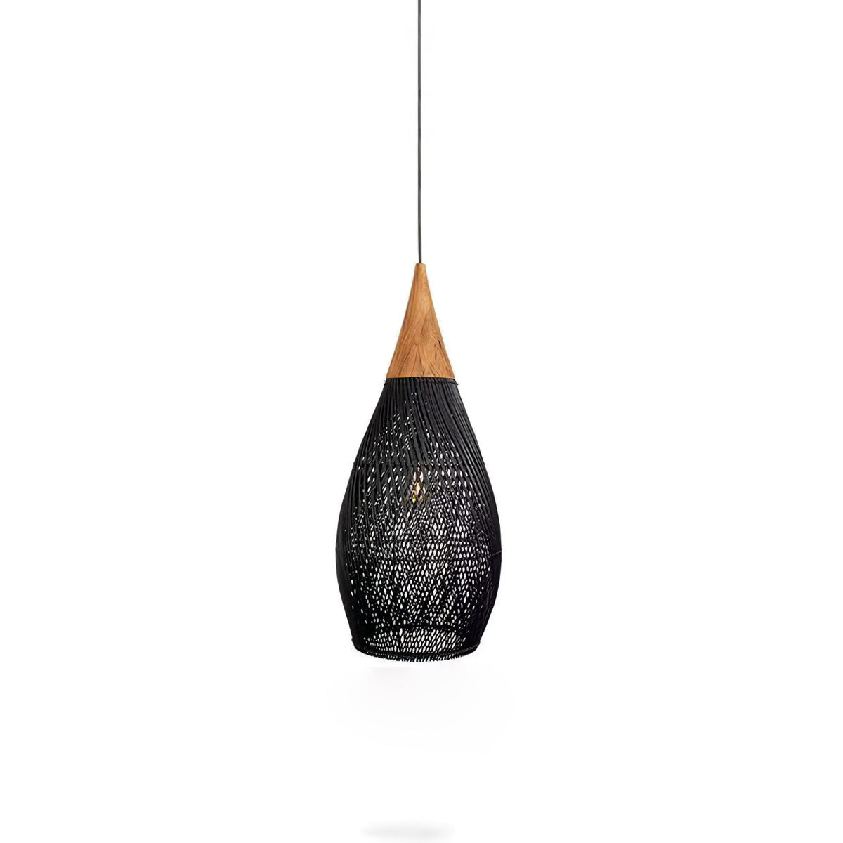 Rattan Pendant Light, Handwoven Wood & Rattan Shade