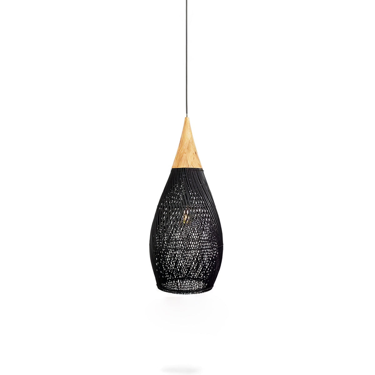 Rattan Pendant Light, Handwoven Wood & Rattan Shade