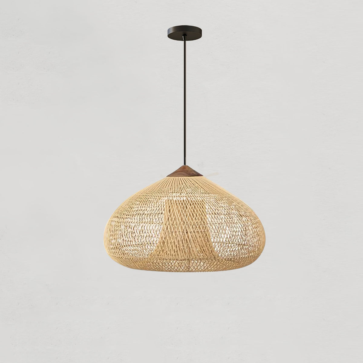 Rattan Pendant Light, Handwoven Wood & Rattan Shade