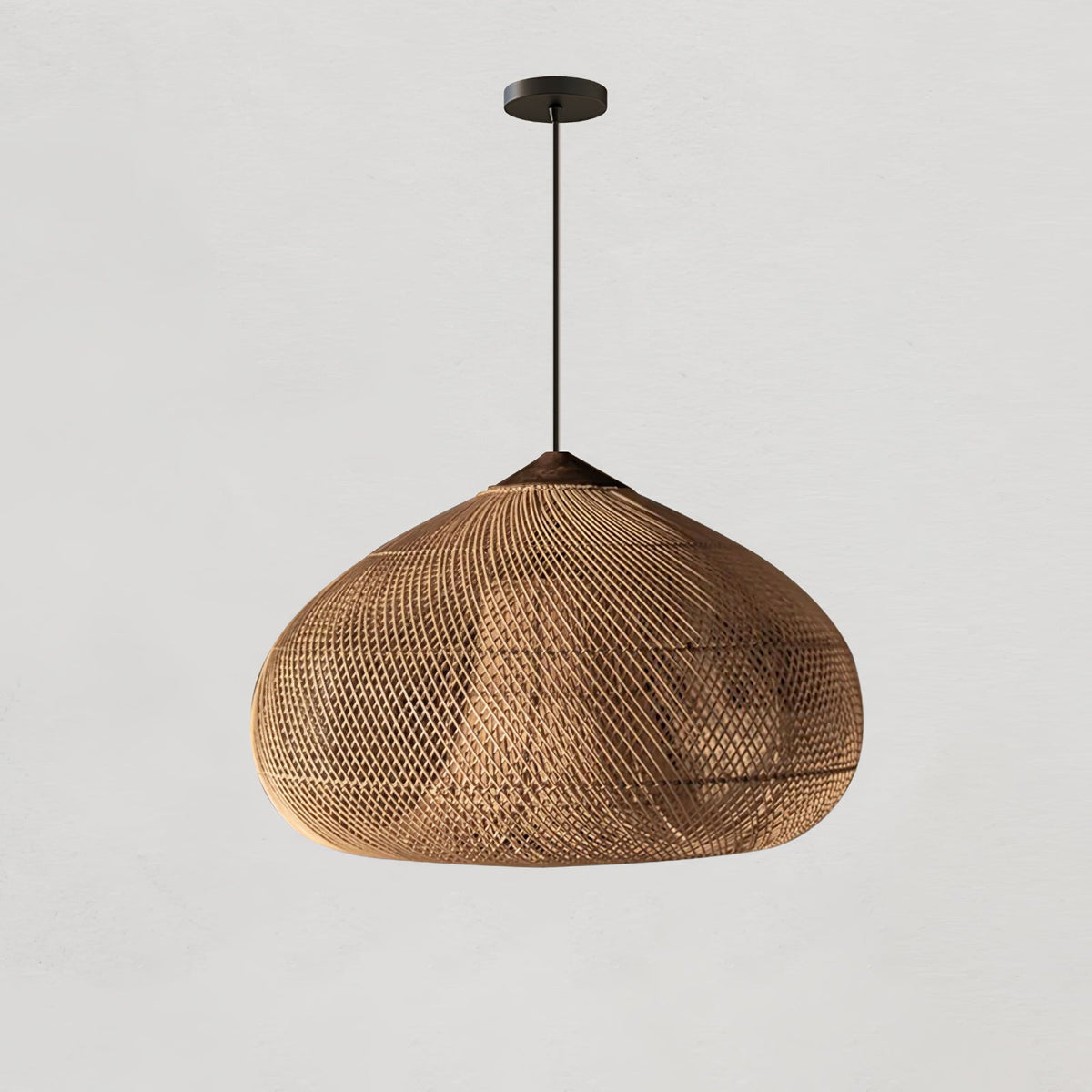 Rattan Pendant Light, Handwoven Wood & Rattan Shade