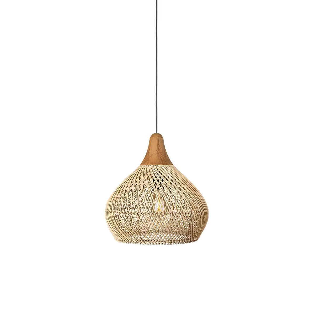Rattan Pendant Light, Handwoven Wood & Rattan Shade