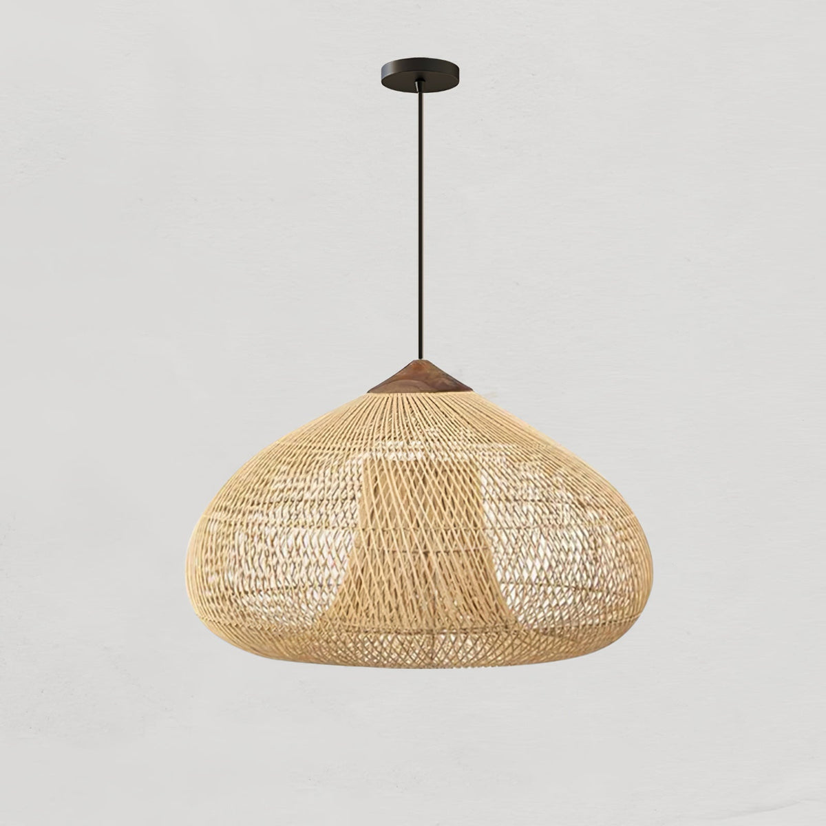 Rattan Pendant Light, Handwoven Wood & Rattan Shade