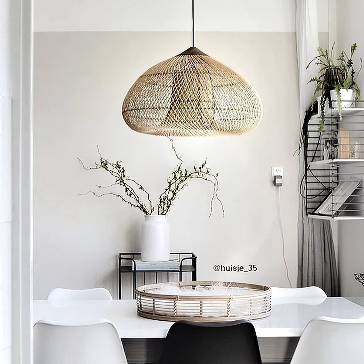Rattan Pendant Light, Handwoven Wood & Rattan Shade