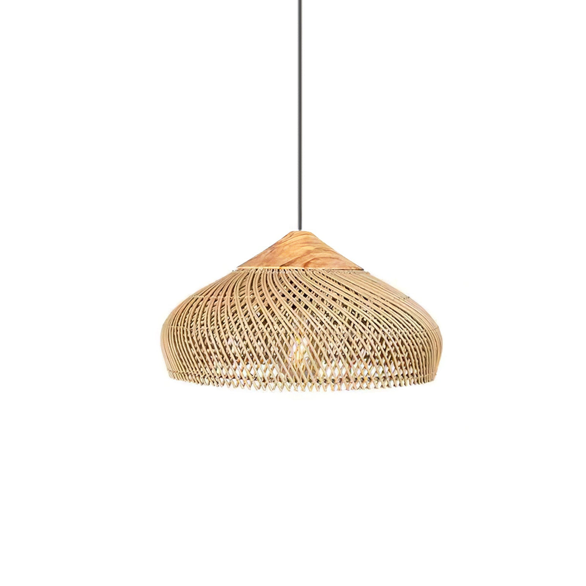 Rattan Pendant Light, Handwoven Wood & Rattan Shade