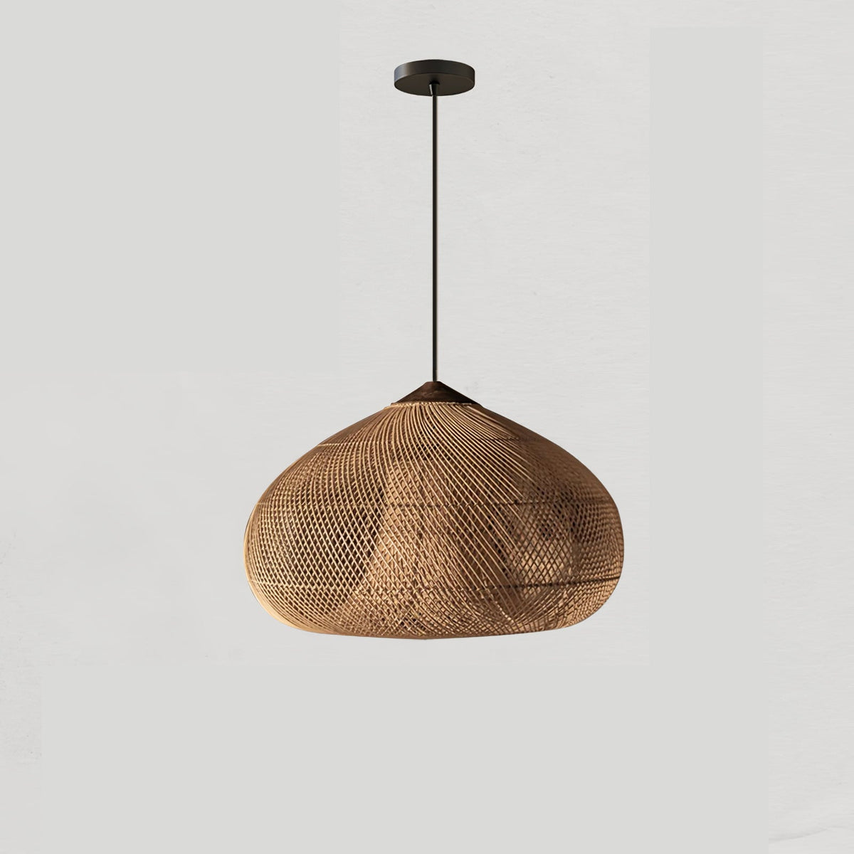 Rattan Pendant Light, Handwoven Wood & Rattan Shade