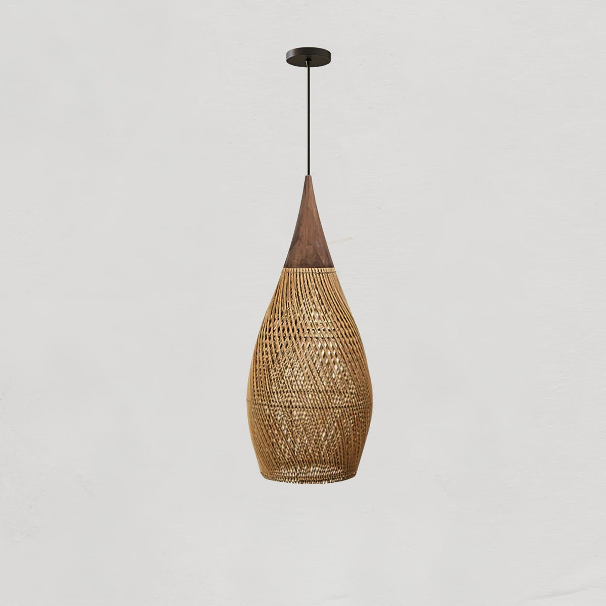 Rattan Pendant Light, Handwoven Wood & Rattan Shade