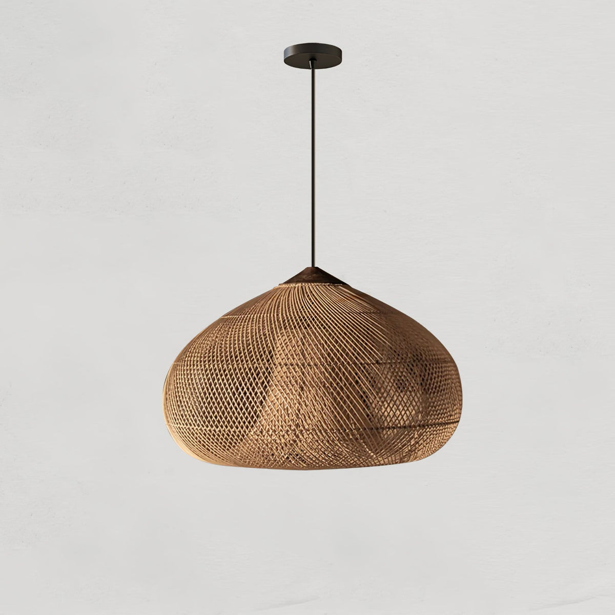 Rattan Pendant Light, Handwoven Wood & Rattan Shade