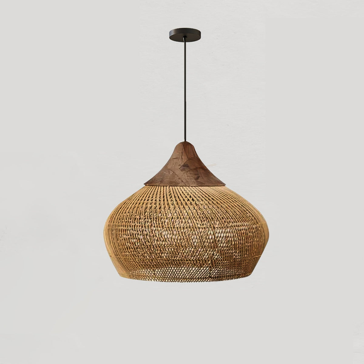 Rattan Pendant Light, Handwoven Wood & Rattan Shade