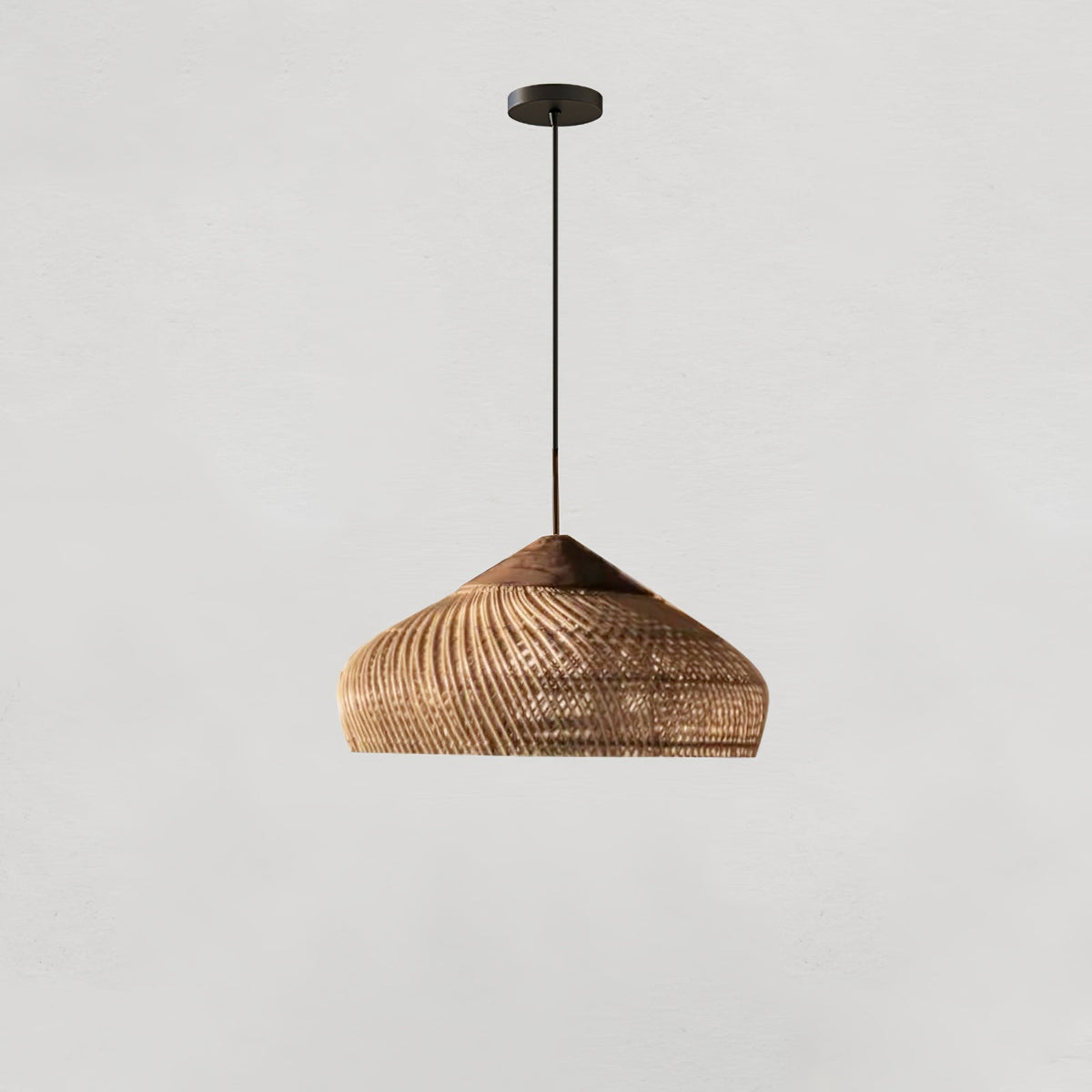 Rattan Pendant Light, Handwoven Wood & Rattan Shade
