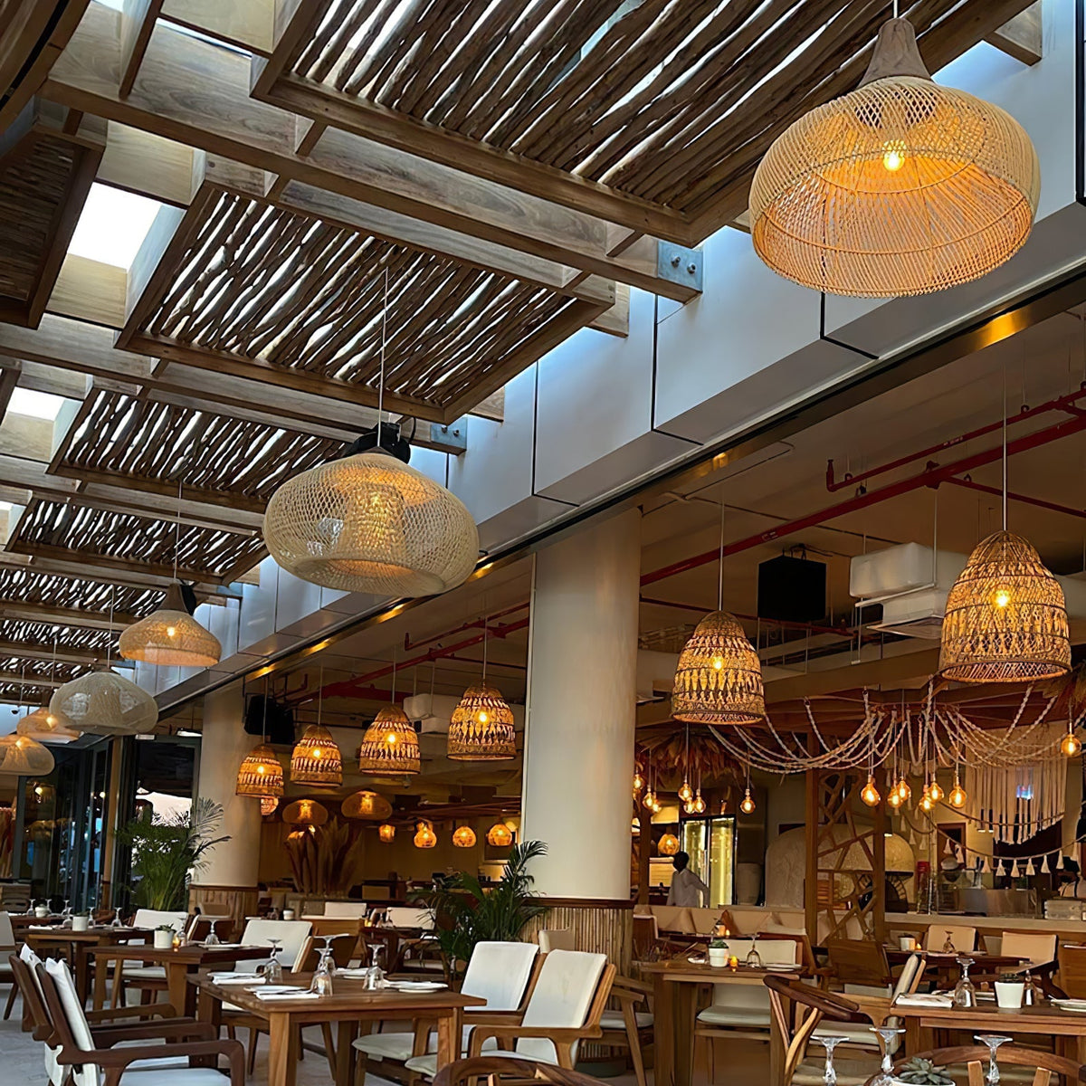 Rattan Pendant Light, Handwoven Wood & Rattan Shade
