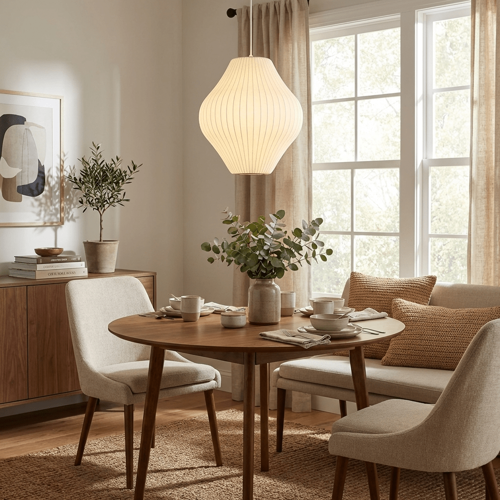 Silk Bubble Pendant Light, Mid Century Bubble Lamp Shade