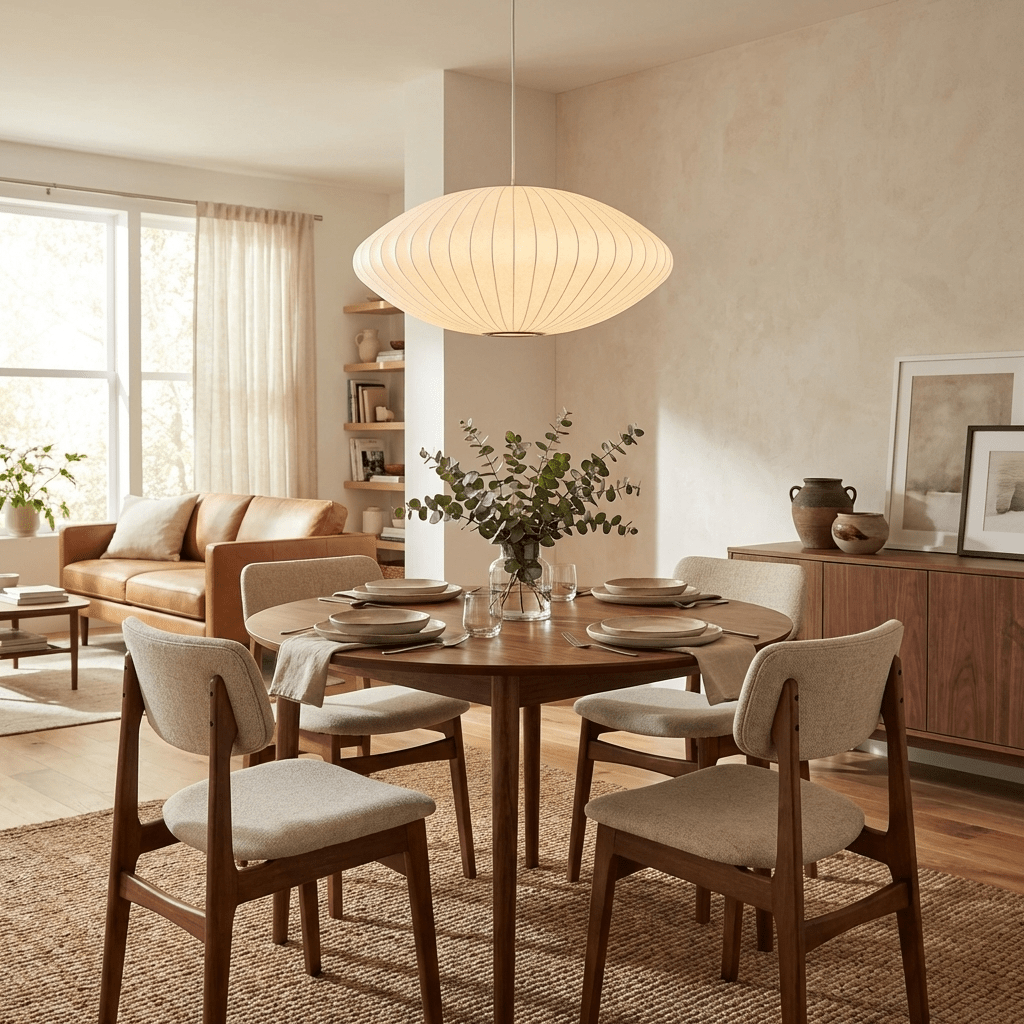 Silk Bubble Pendant Light, Mid Century Bubble Lamp Shade