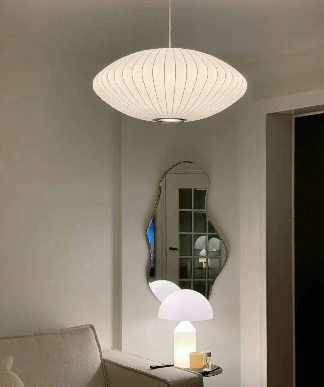 Silk Bubble Pendant Light, Mid Century Bubble Lamp Shade