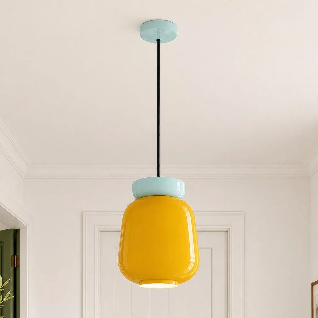 Bauhaus Ceramic Pendant Light, Two-Tone Colorful Bowl Lamp