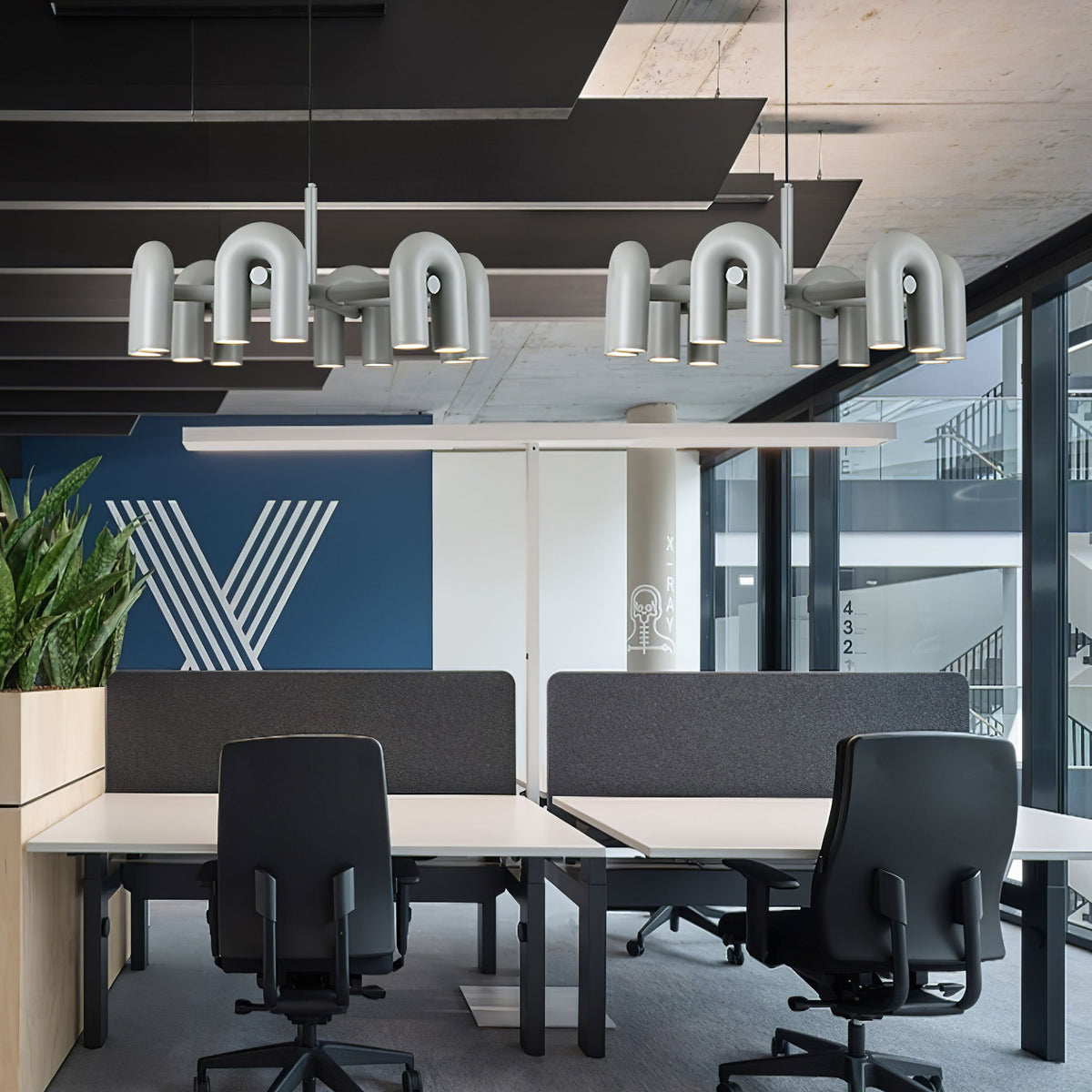 Bauhaus LED Chandelier, Colorful Modular U-Shape Heads