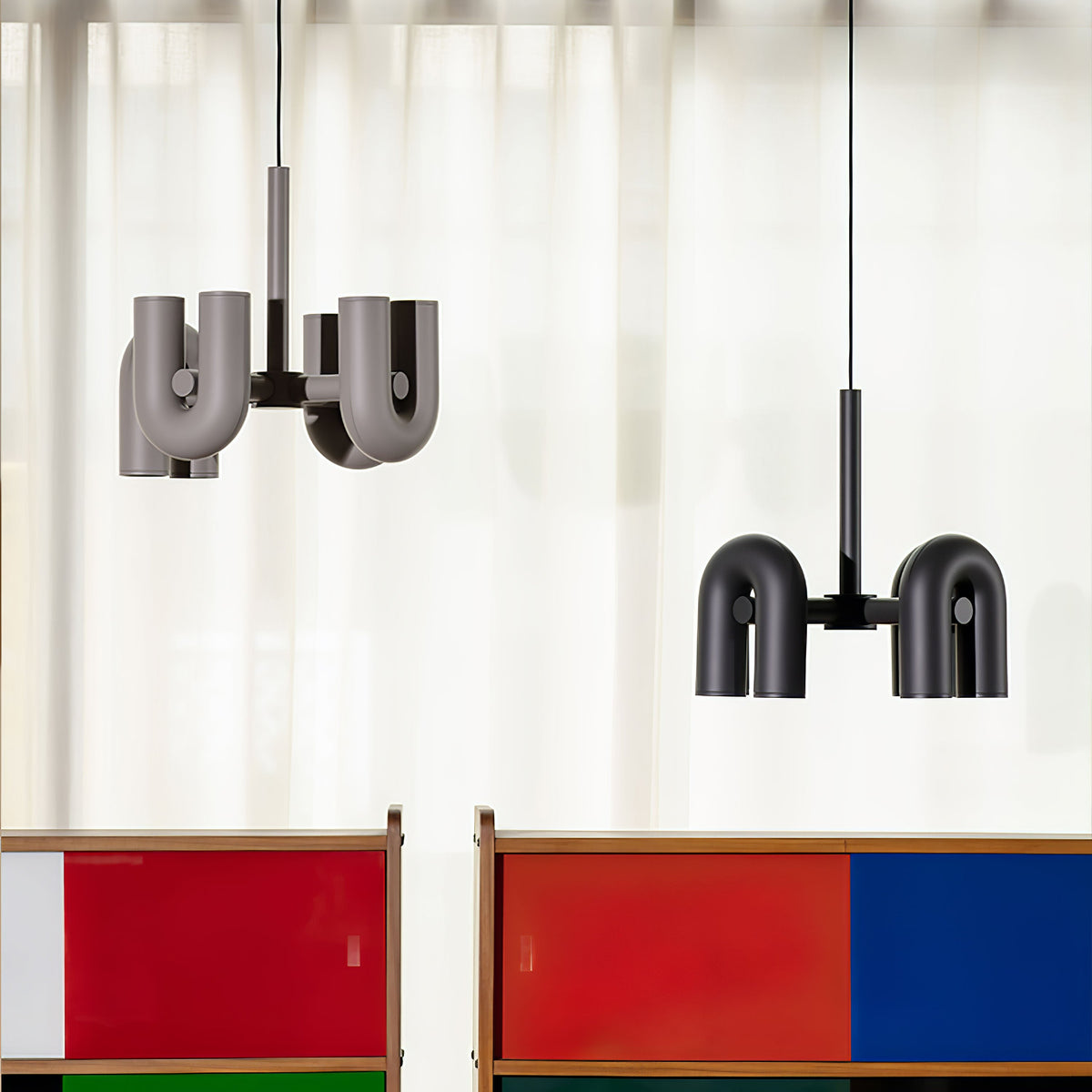 Bauhaus LED Chandelier, Colorful Modular U-Shape Heads