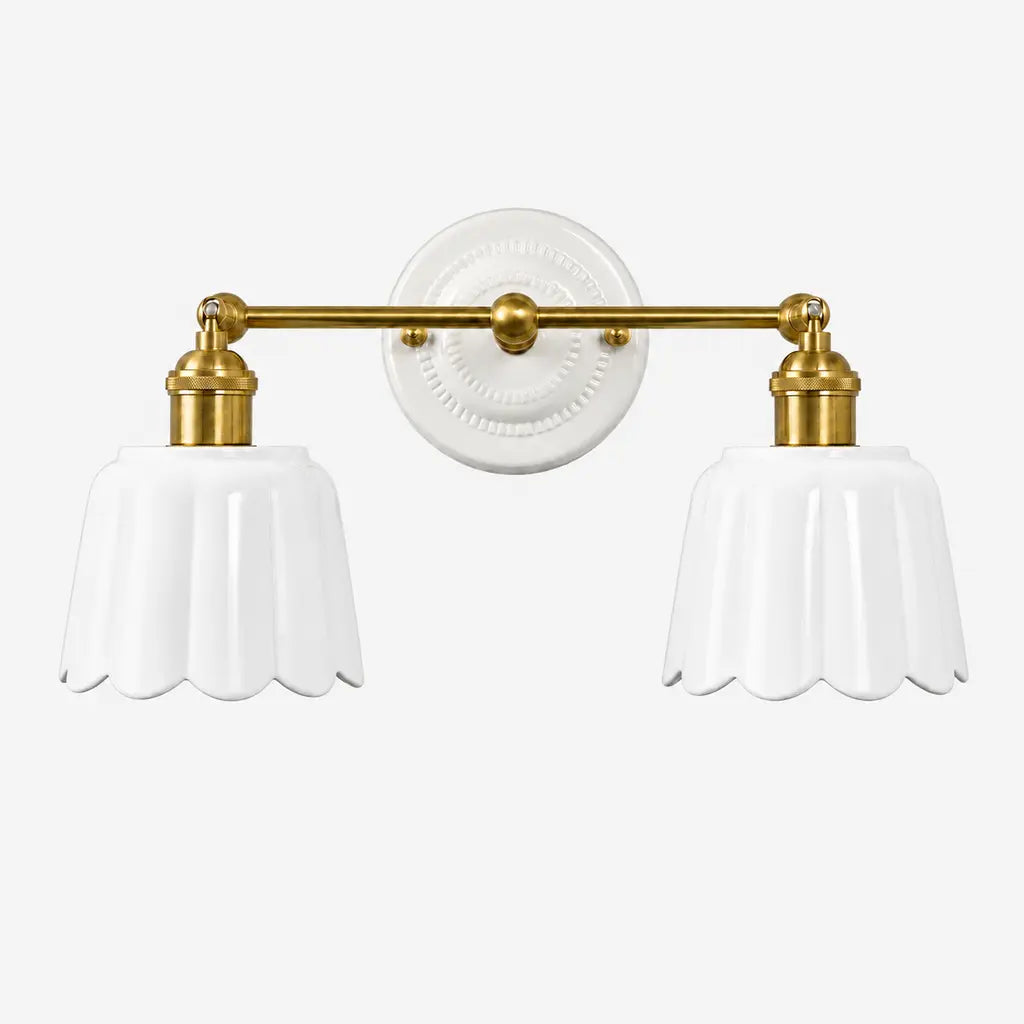 Ceramic Vanity Light, Scalloped Flower 2 or 3 Light Sconce