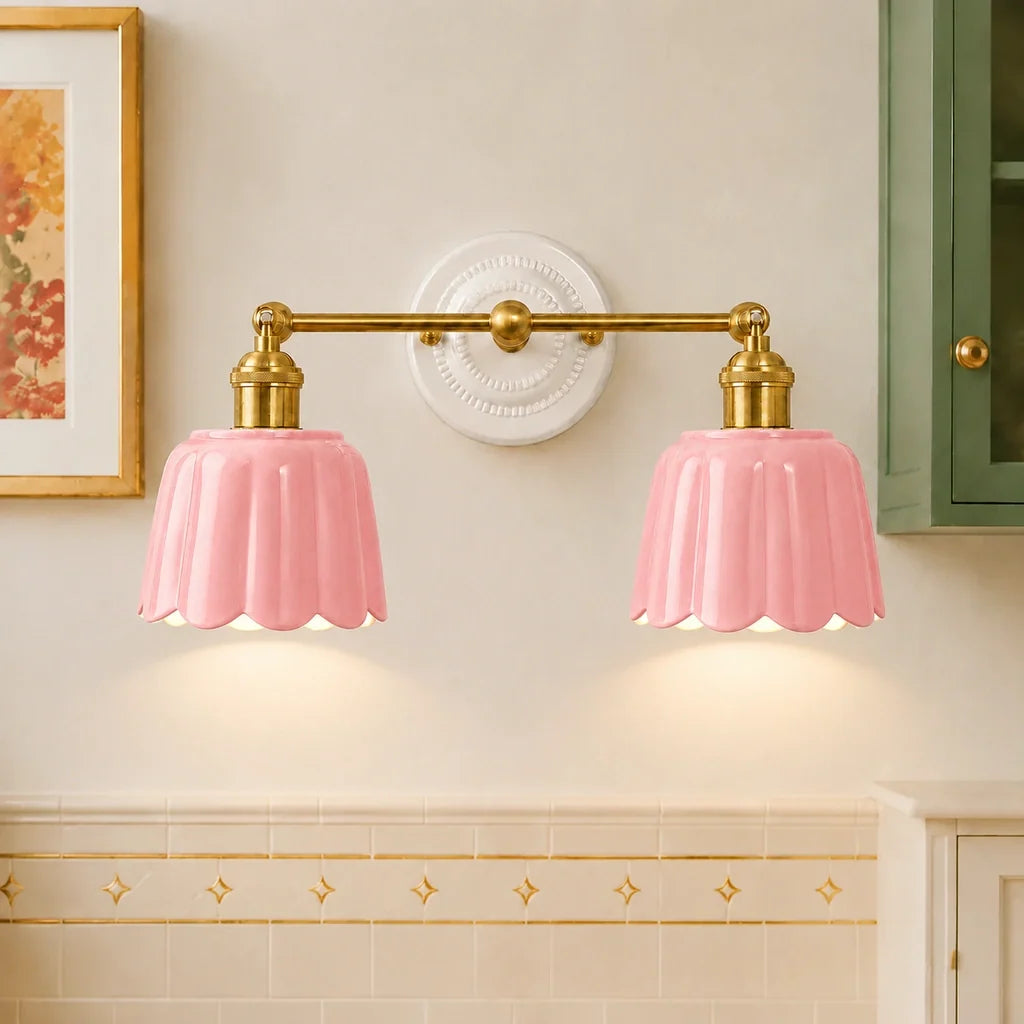 Ceramic Vanity Light, Scalloped Flower 2 or 3 Light Sconce