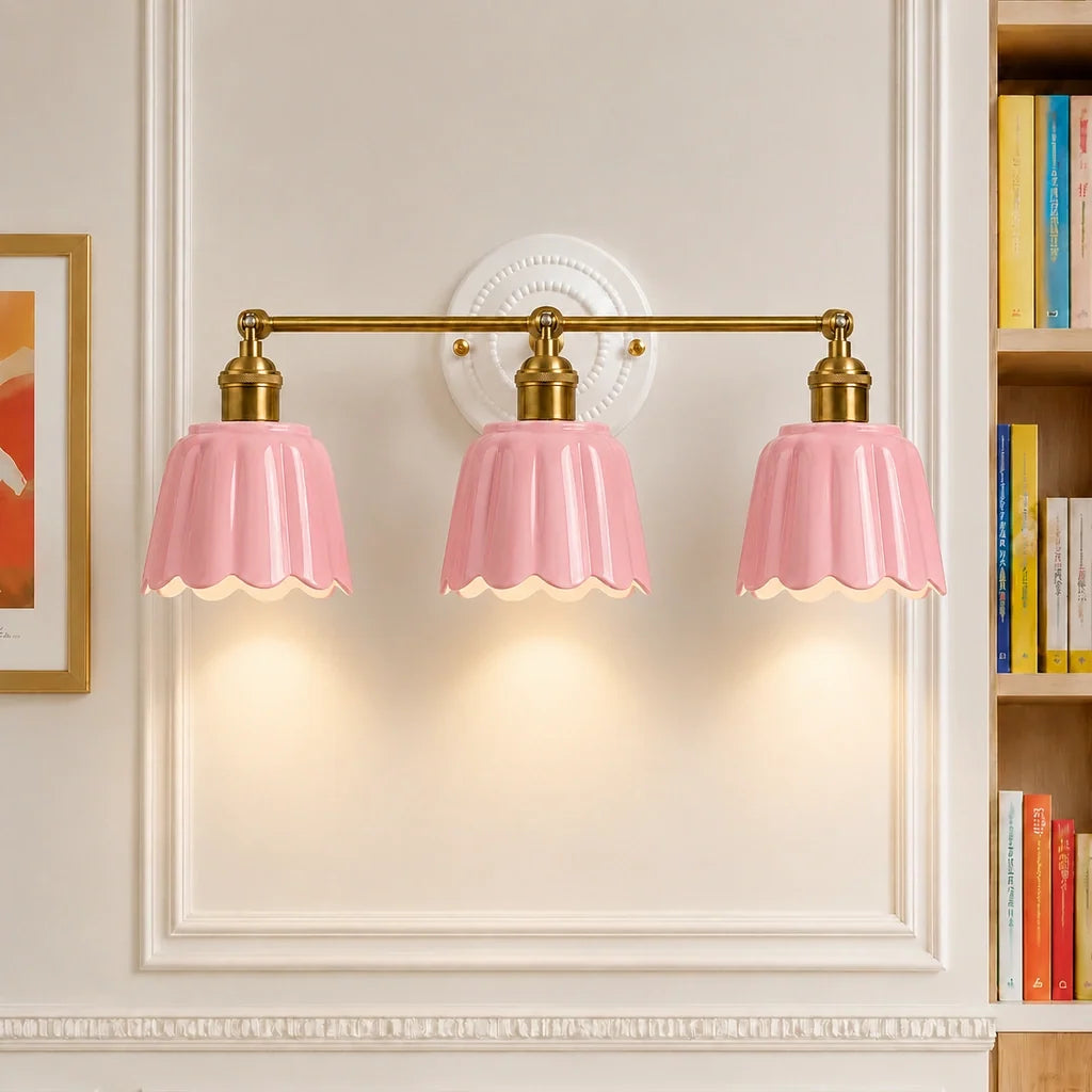 Ceramic Vanity Light, Scalloped Flower 2 or 3 Light Sconce