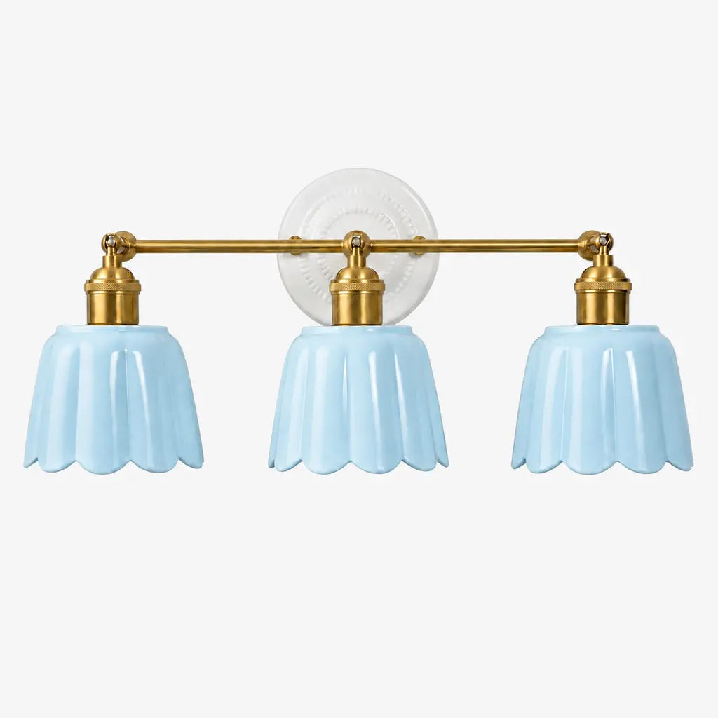 Ceramic Vanity Light, Scalloped Flower 2 or 3 Light Sconce