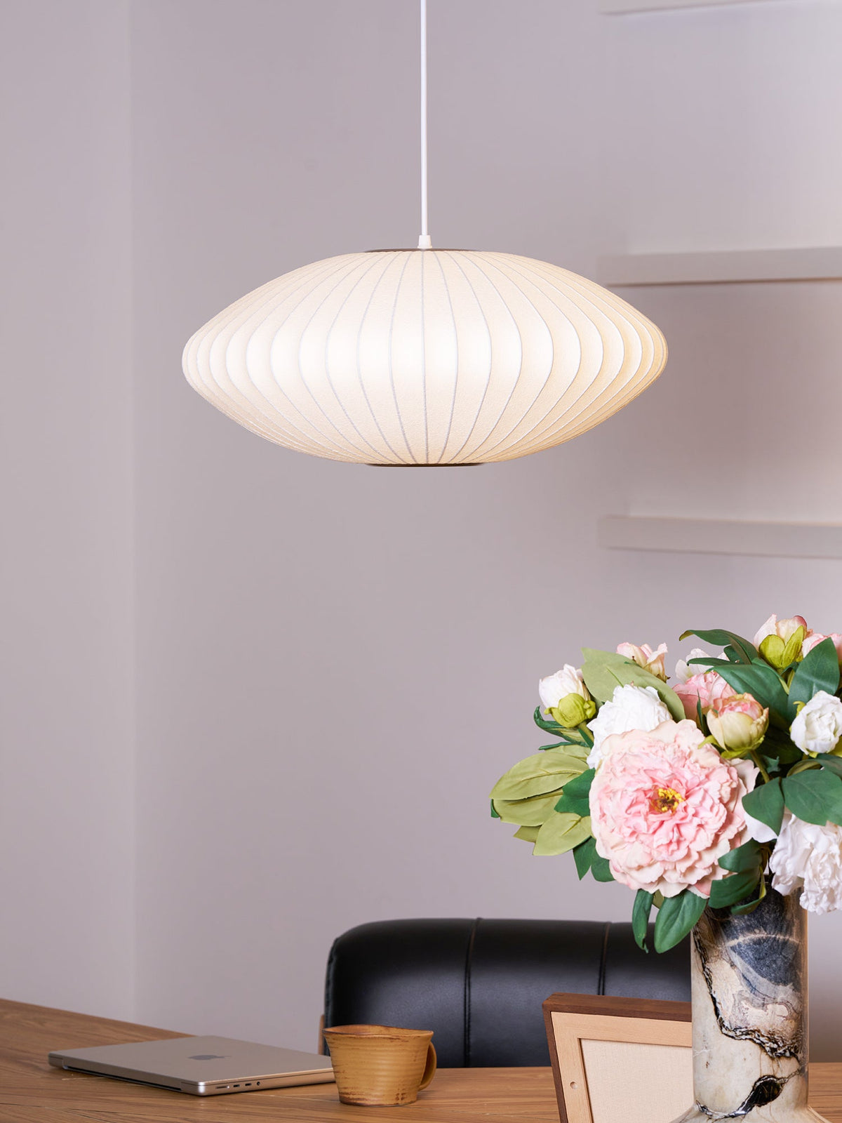 Silk Bubble Pendant Light, Mid Century Bubble Lamp Shade