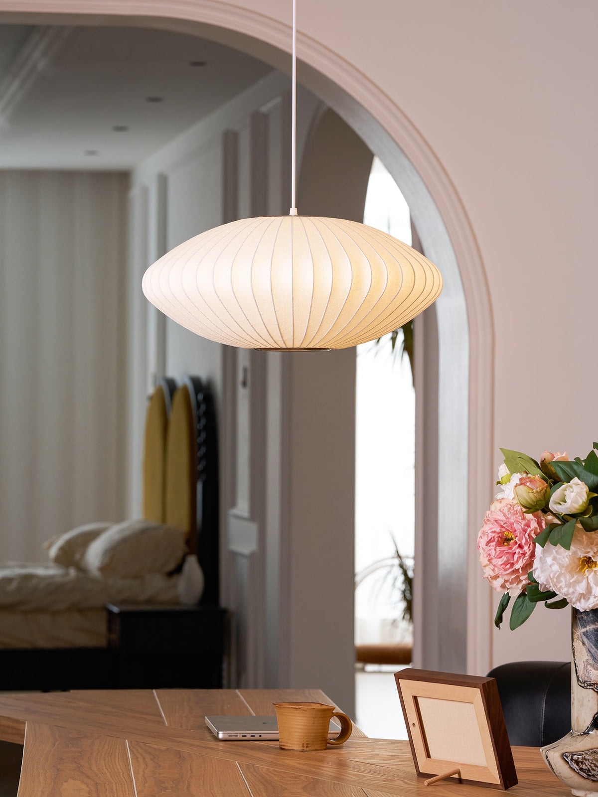 Silk Bubble Pendant Light, Mid Century Bubble Lamp Shade