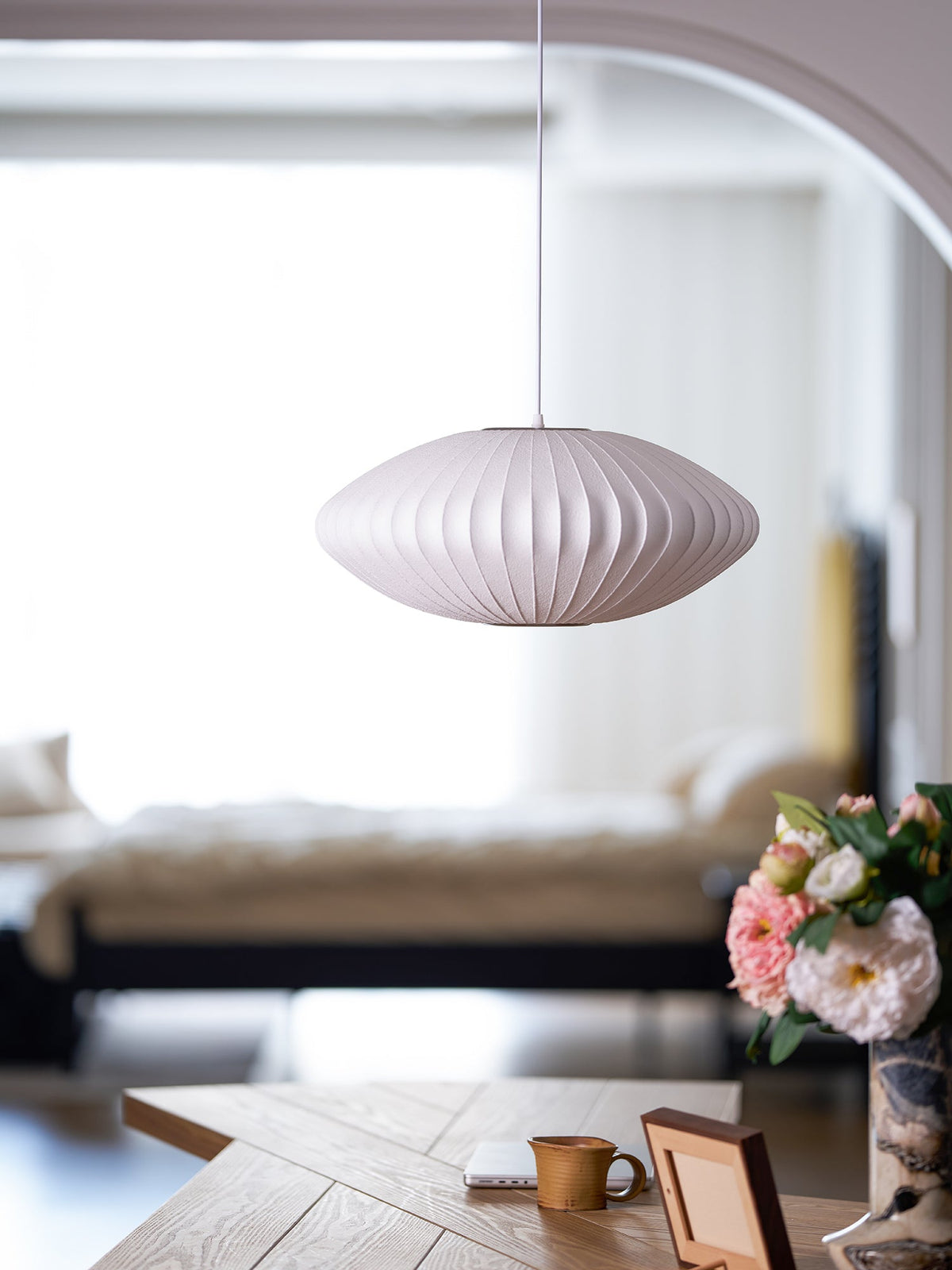 Silk Bubble Pendant Light, Mid Century Bubble Lamp Shade