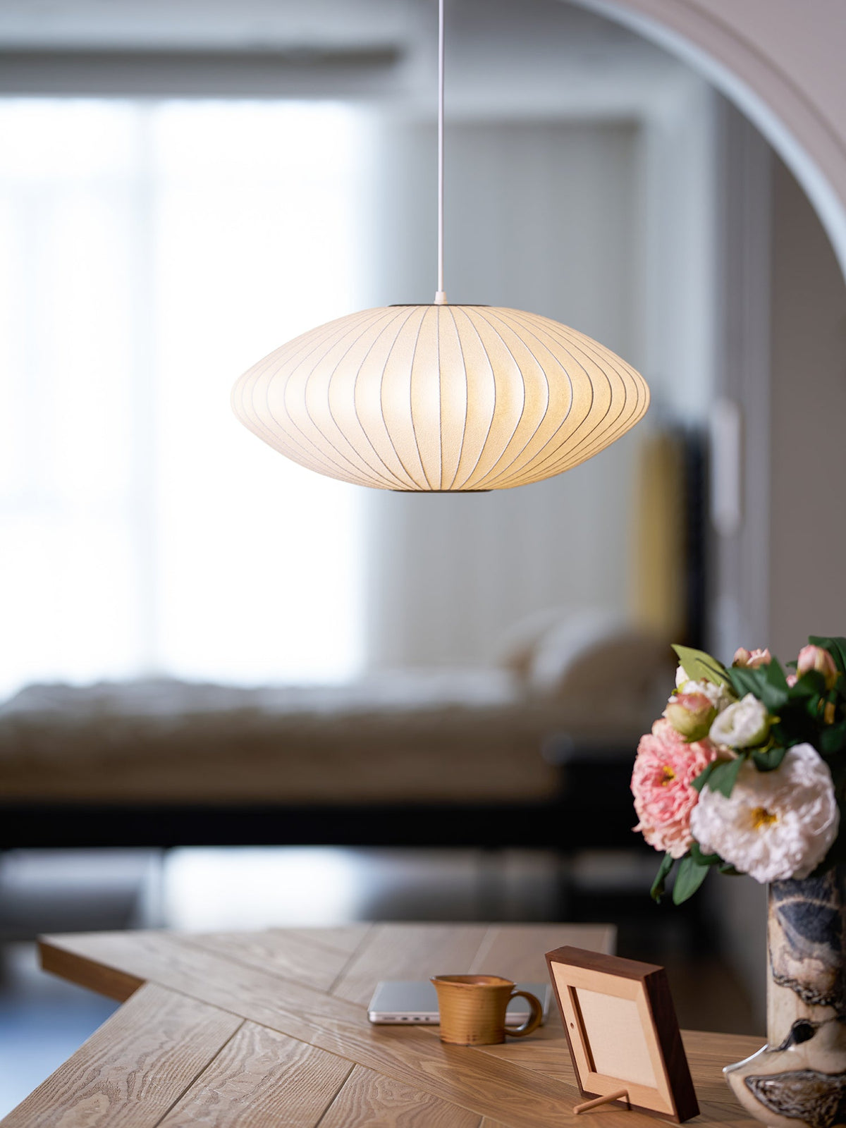 Silk Bubble Pendant Light, Mid Century Bubble Lamp Shade